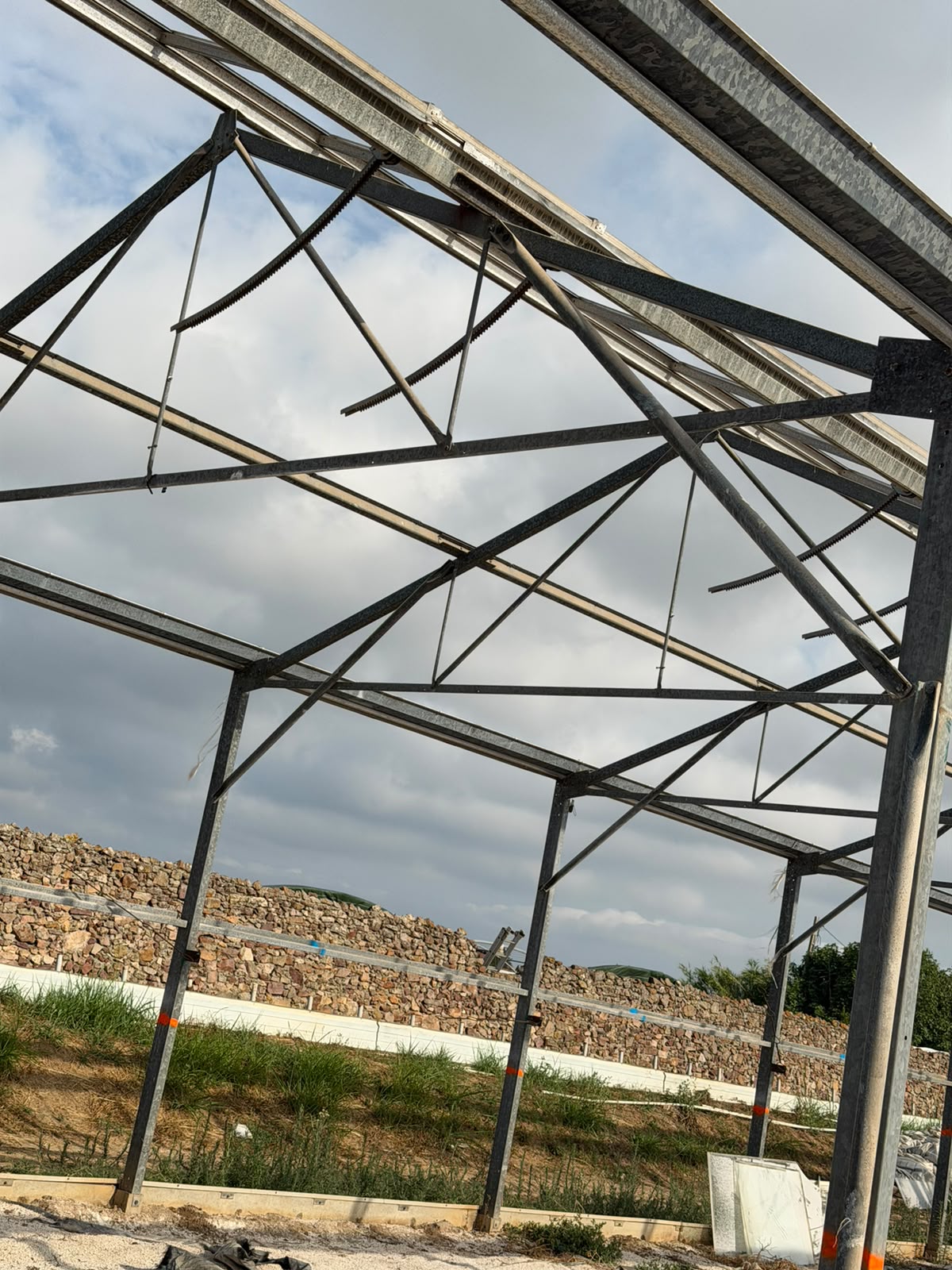 Site with remaining greenhouse materials visible.